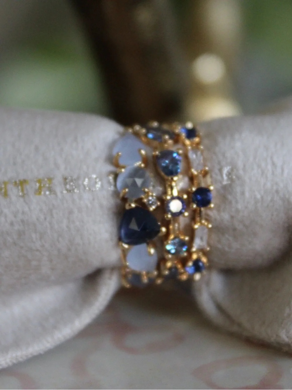 Anthropologie SEP September Birthstone Blue Crystal Gold-Plated Ring Size 5